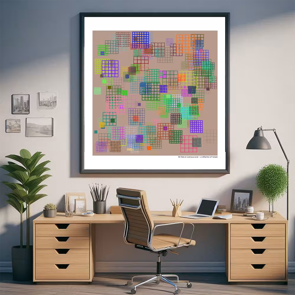 151 tiles on luminous coral — a reflection of temple in room setting