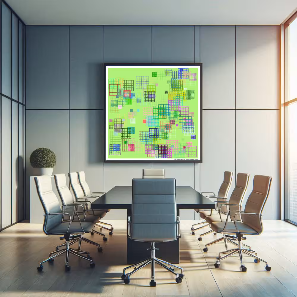 165 tiles on whirl of faded blue and smoke in room setting