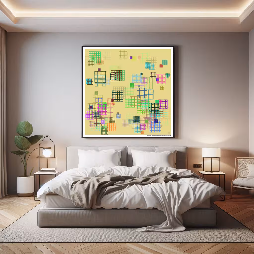 121 tiles on luminous mint — a waltz of frost in room setting