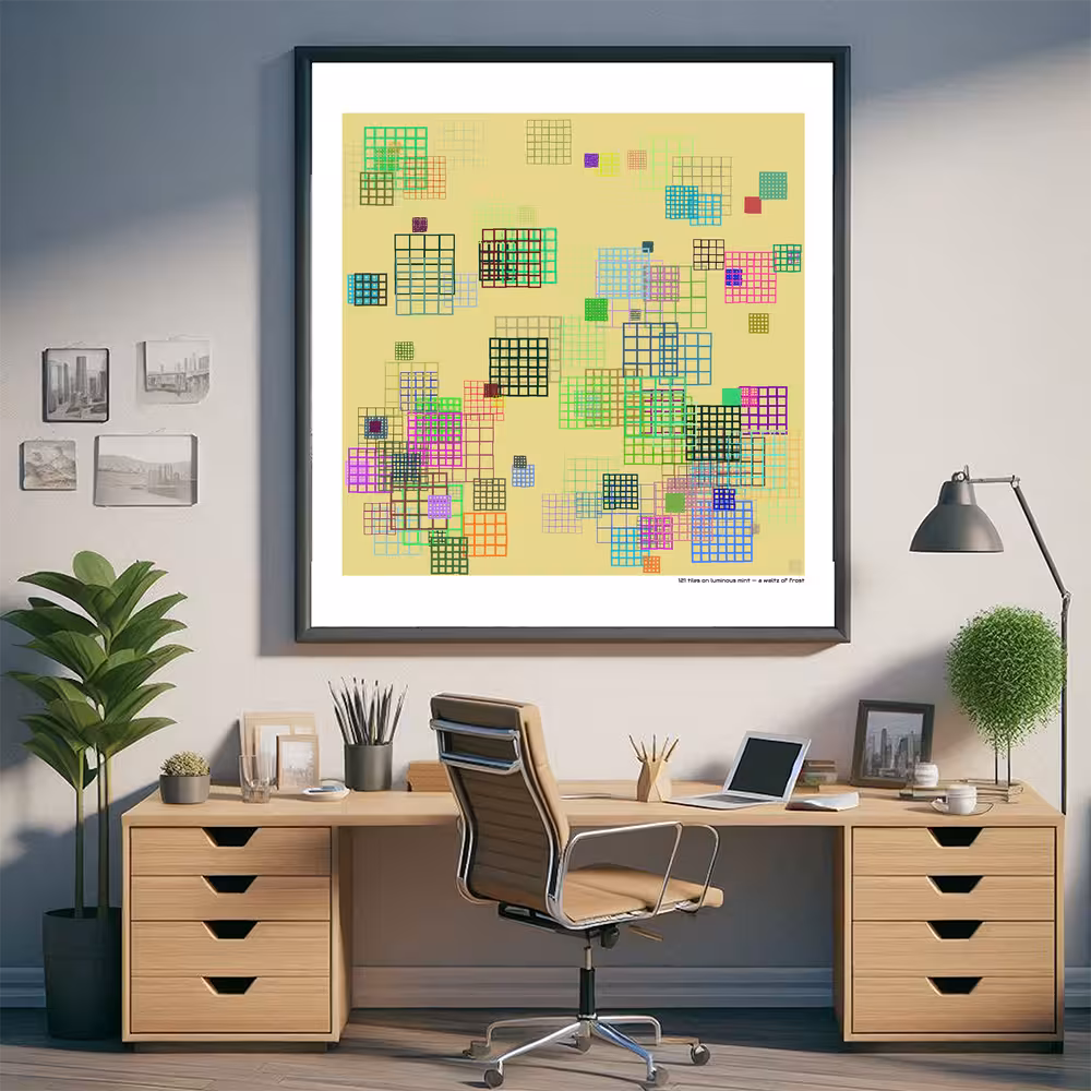 121 tiles on luminous mint — a waltz of frost in room setting