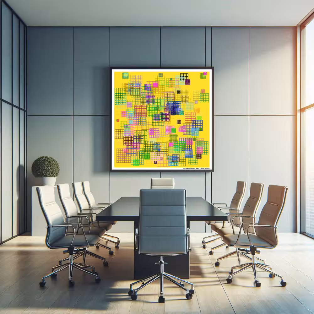 194 tiles on luminous peach — a tide of night in room setting