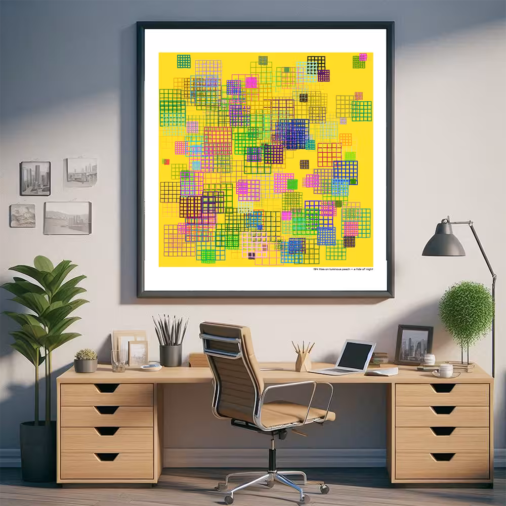 194 tiles on luminous peach — a tide of night in room setting