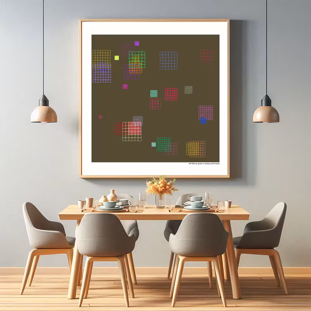 29 tiles on green in smoky chartreuse in room setting