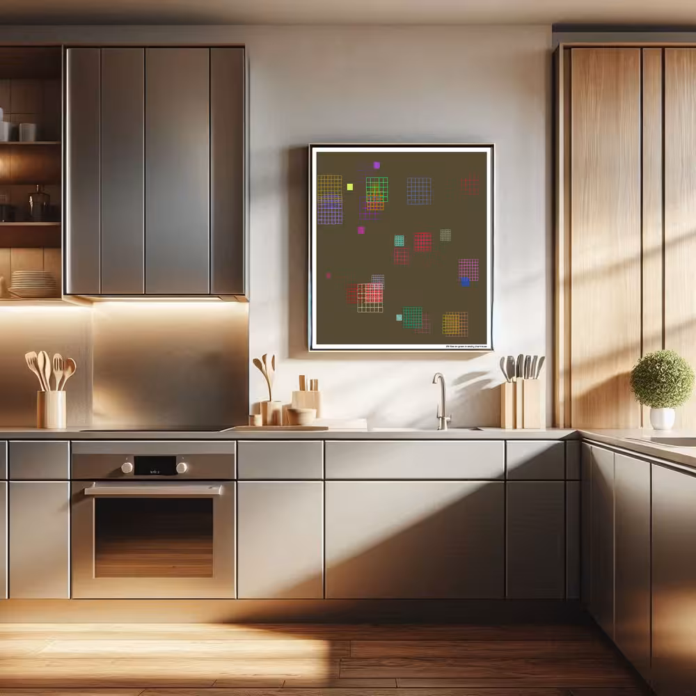 29 tiles on green in smoky chartreuse in room setting