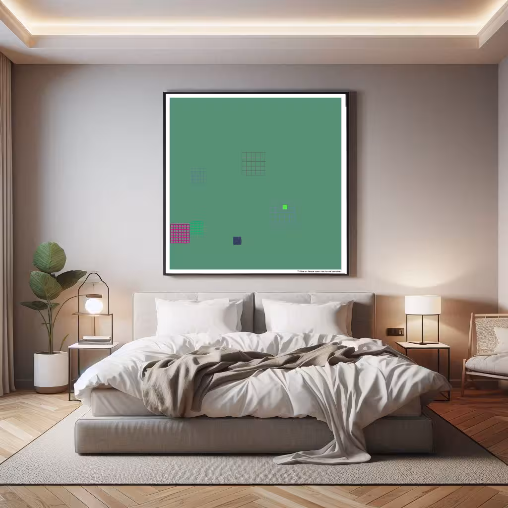 7 tiles on taupe upon nocturnal cerulean in room setting