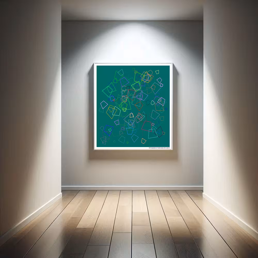 149 trapezoids on frosted sepia with a secret in room setting