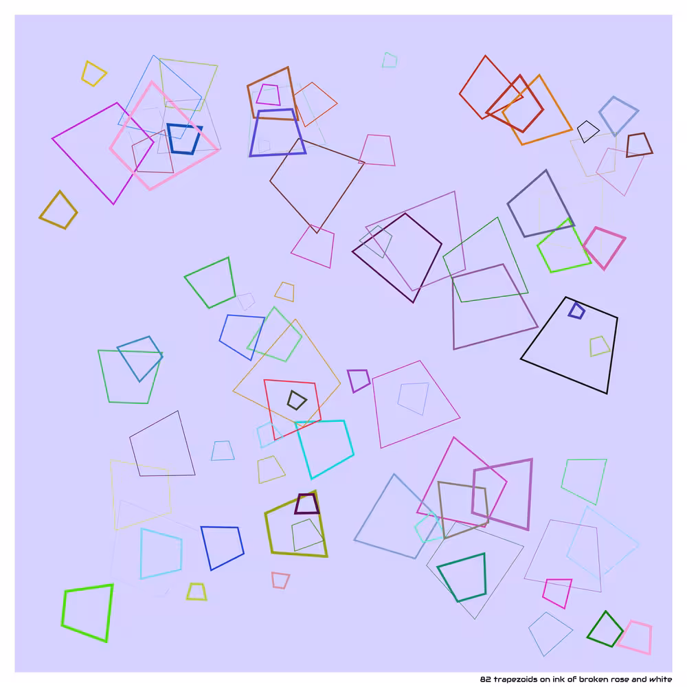82 trapezoids on ink of broken rose and white