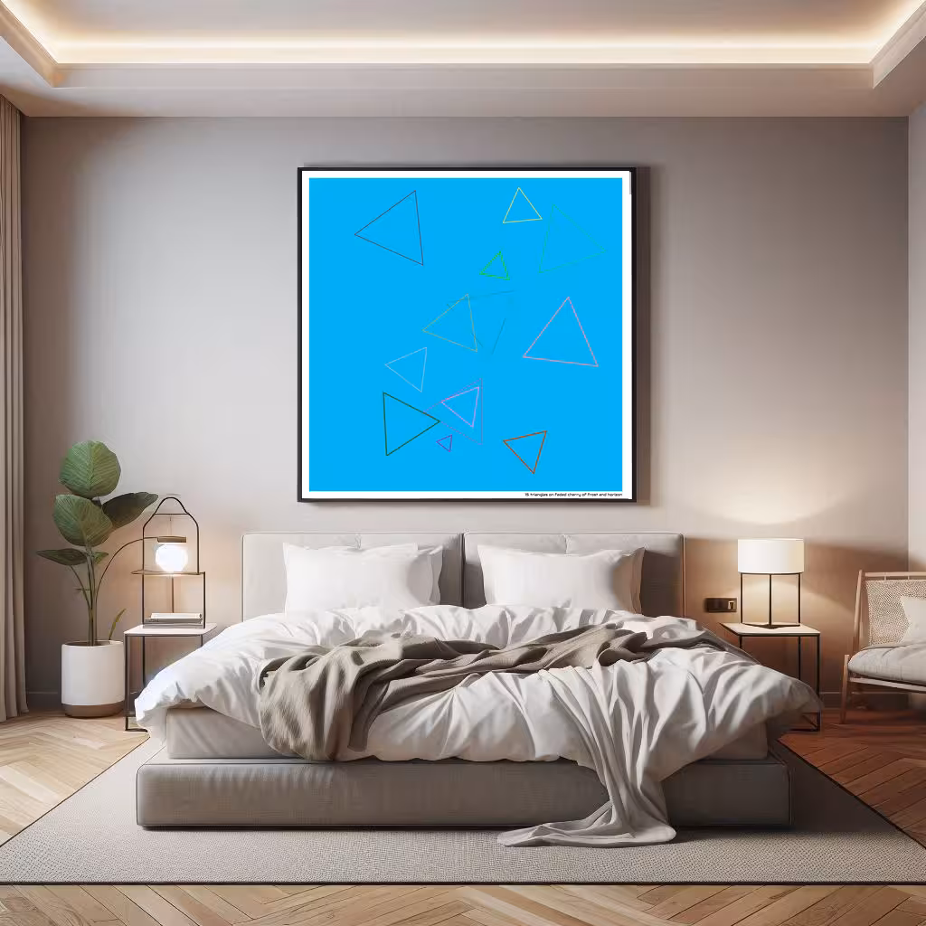 15 triangles on faded cherry of frost and horizon in room setting