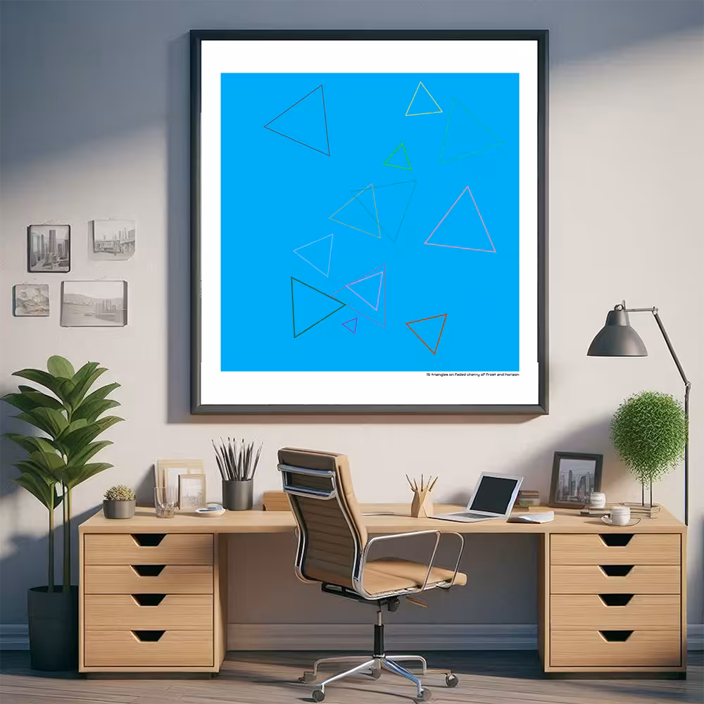 15 triangles on faded cherry of frost and horizon in room setting