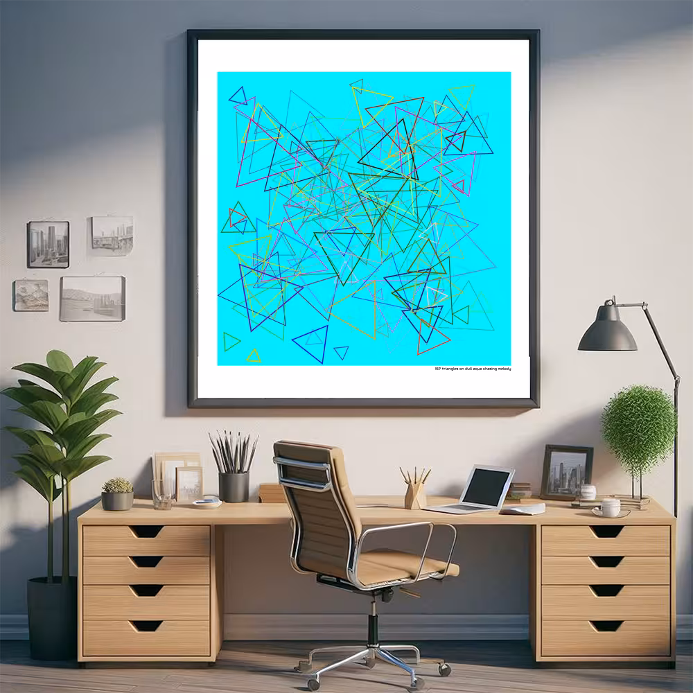 157 triangles on dull aqua chasing melody in room setting