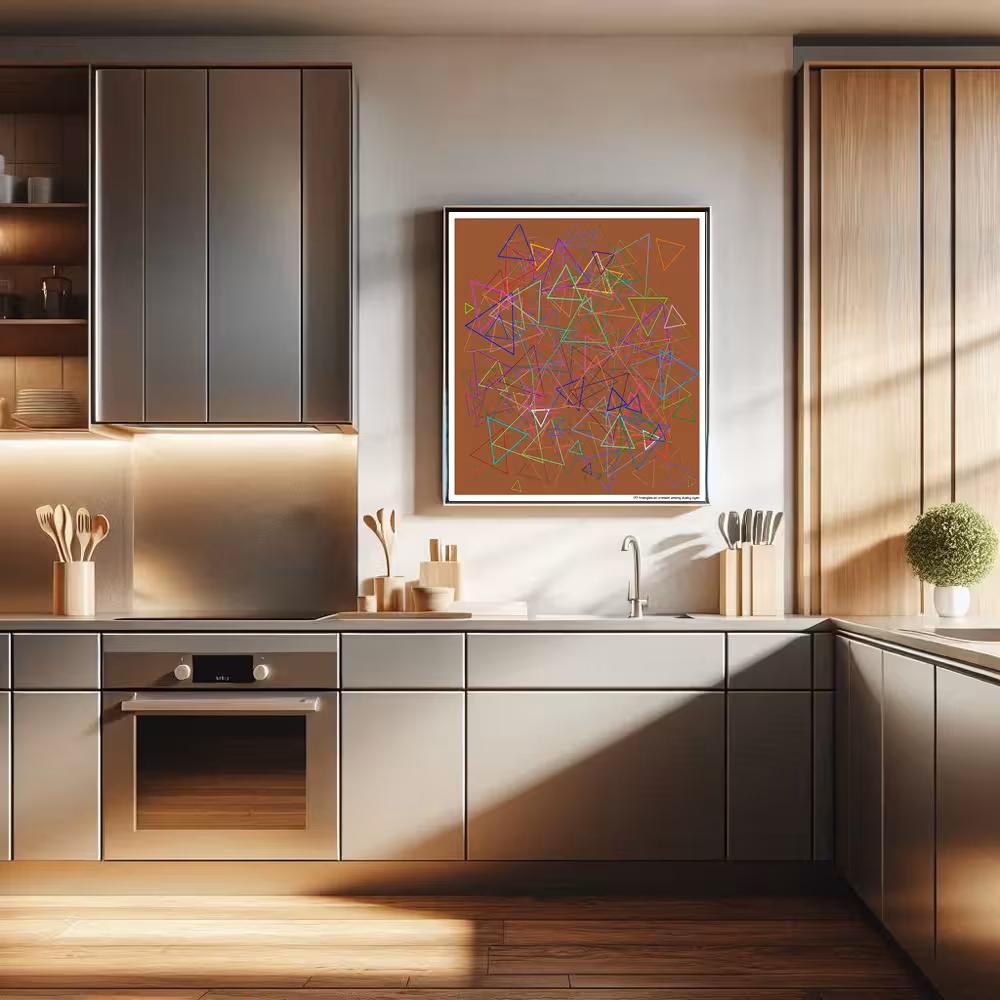 177 triangles on crimson among dusky cyan in room setting