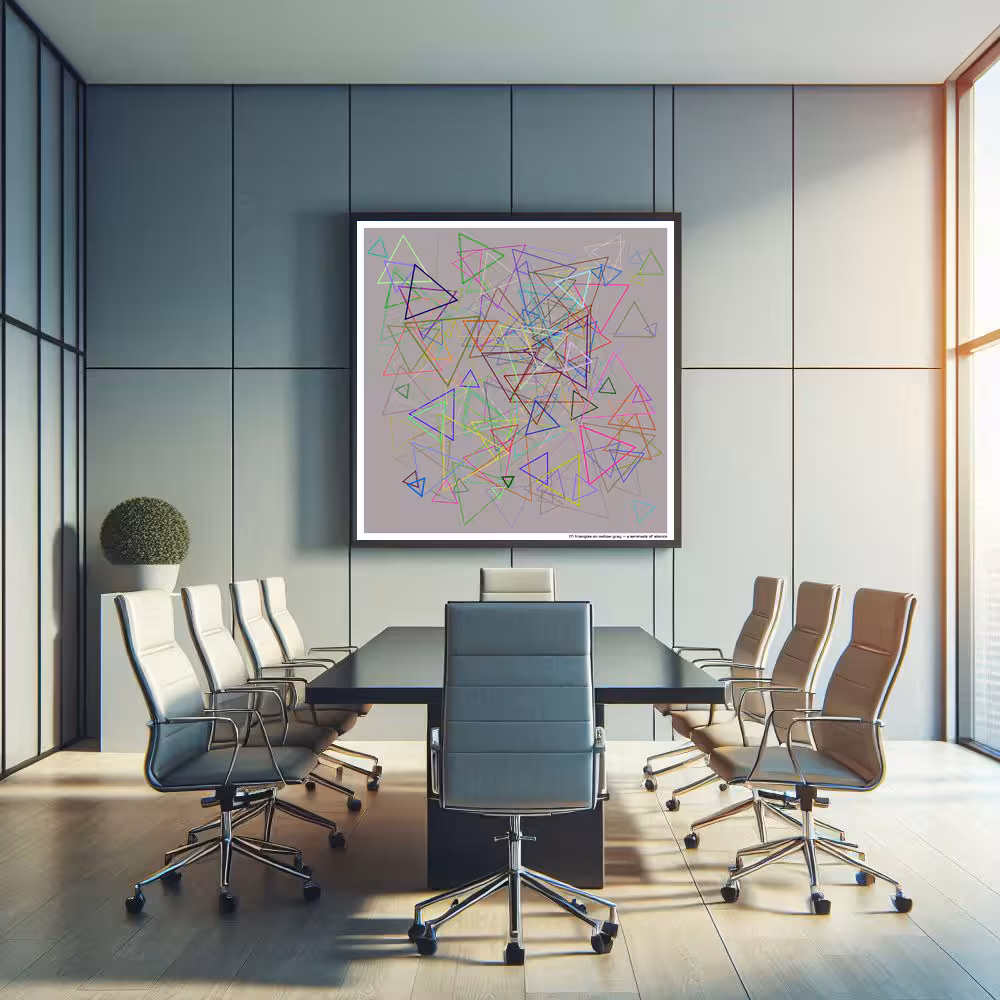 171 triangles on mellow gray — a serenade of silence in room setting