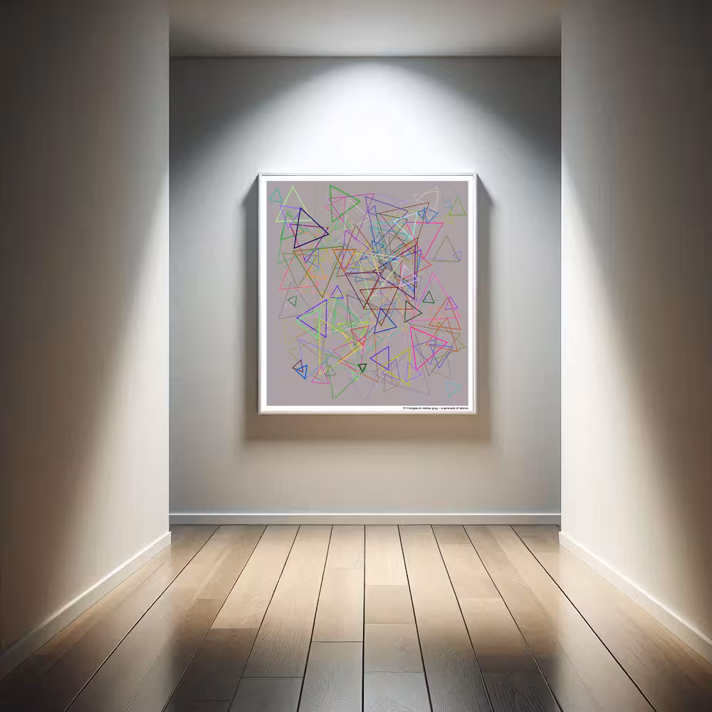 171 triangles on mellow gray — a serenade of silence in room setting