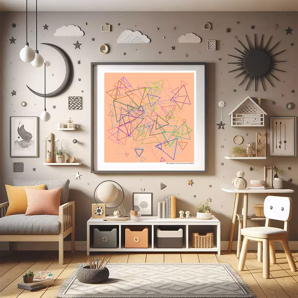 126 triangles on rich mint of wound and tapestry in room setting