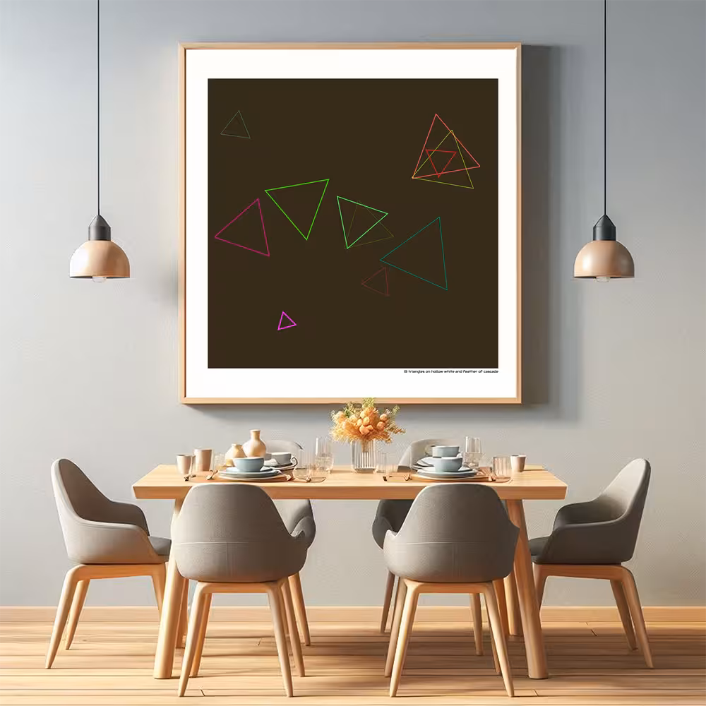 13 triangles on hollow white and feather of cascade in room setting