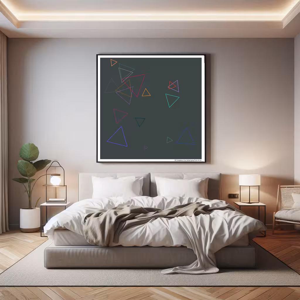 18 triangles on burnished gray from mirror in room setting