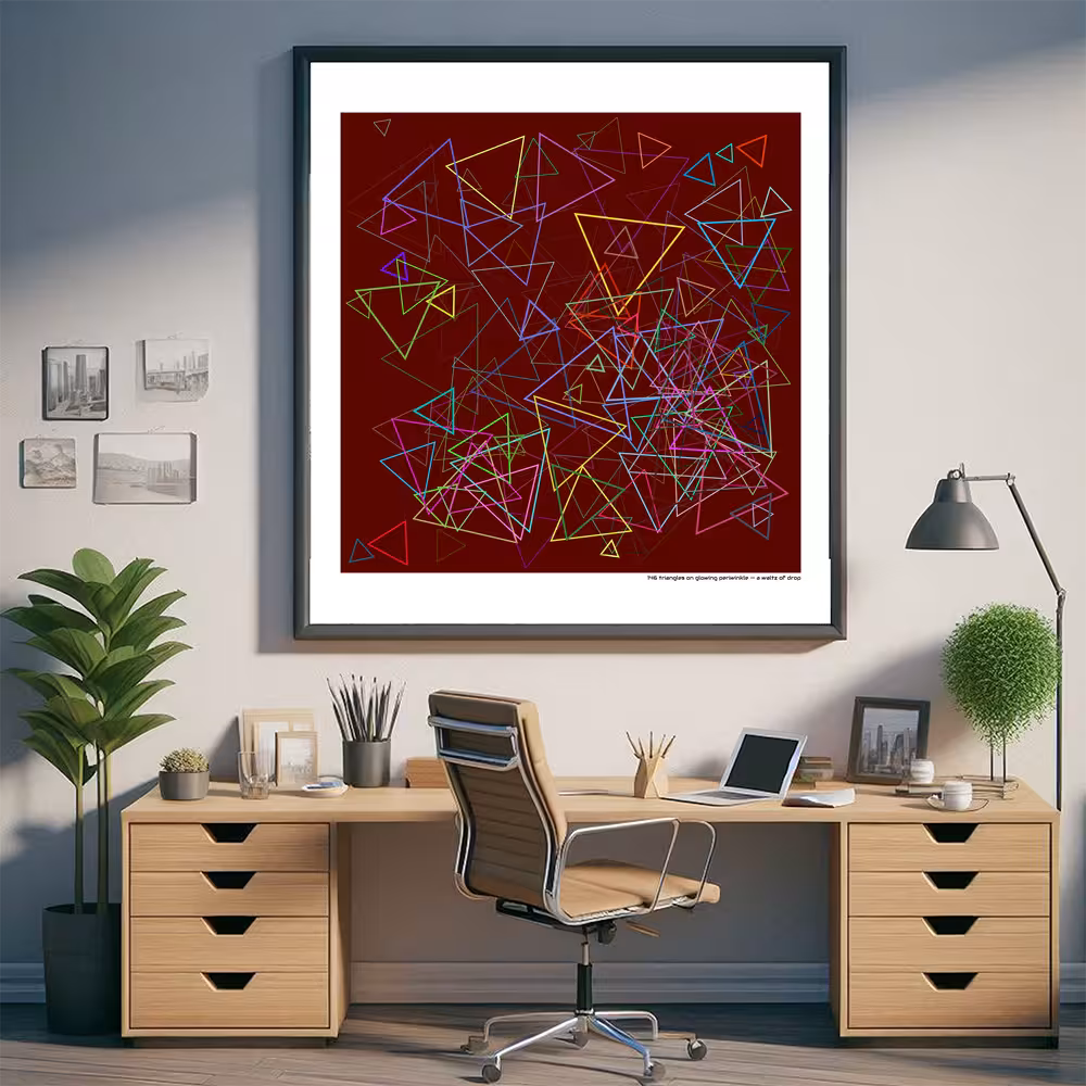 146 triangles on glowing periwinkle — a waltz of drop in room setting