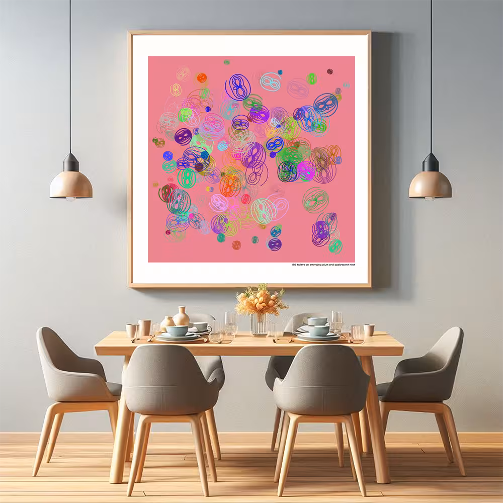 186 twists on emerging plum and opalescent mist in room setting