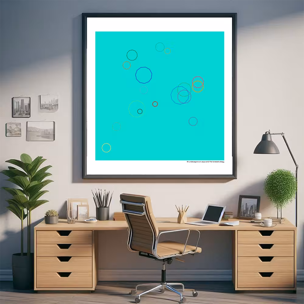 19 undecagons on aqua and the breeze's elegy in room setting