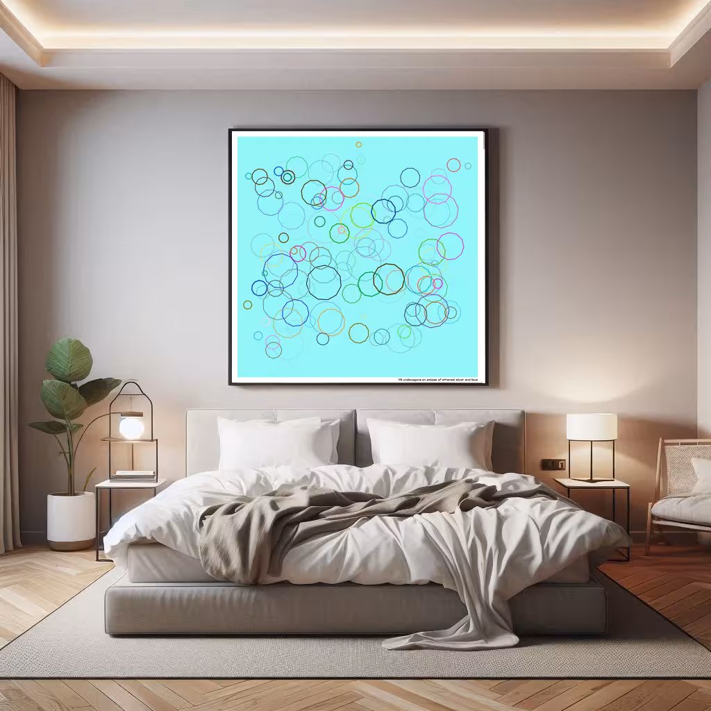 119 undecagons on eclipse of ethereal silver and blue in room setting