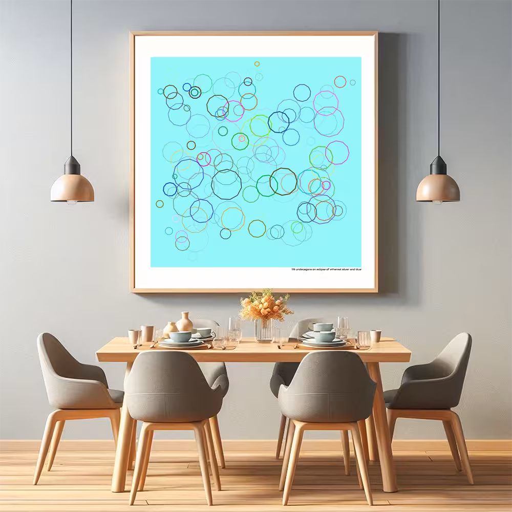 119 undecagons on eclipse of ethereal silver and blue in room setting