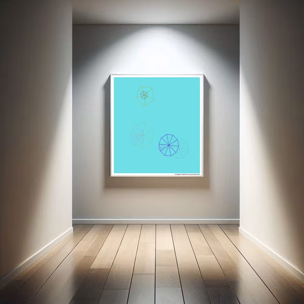 8 wedges on bleached cherry and silken azure in room setting