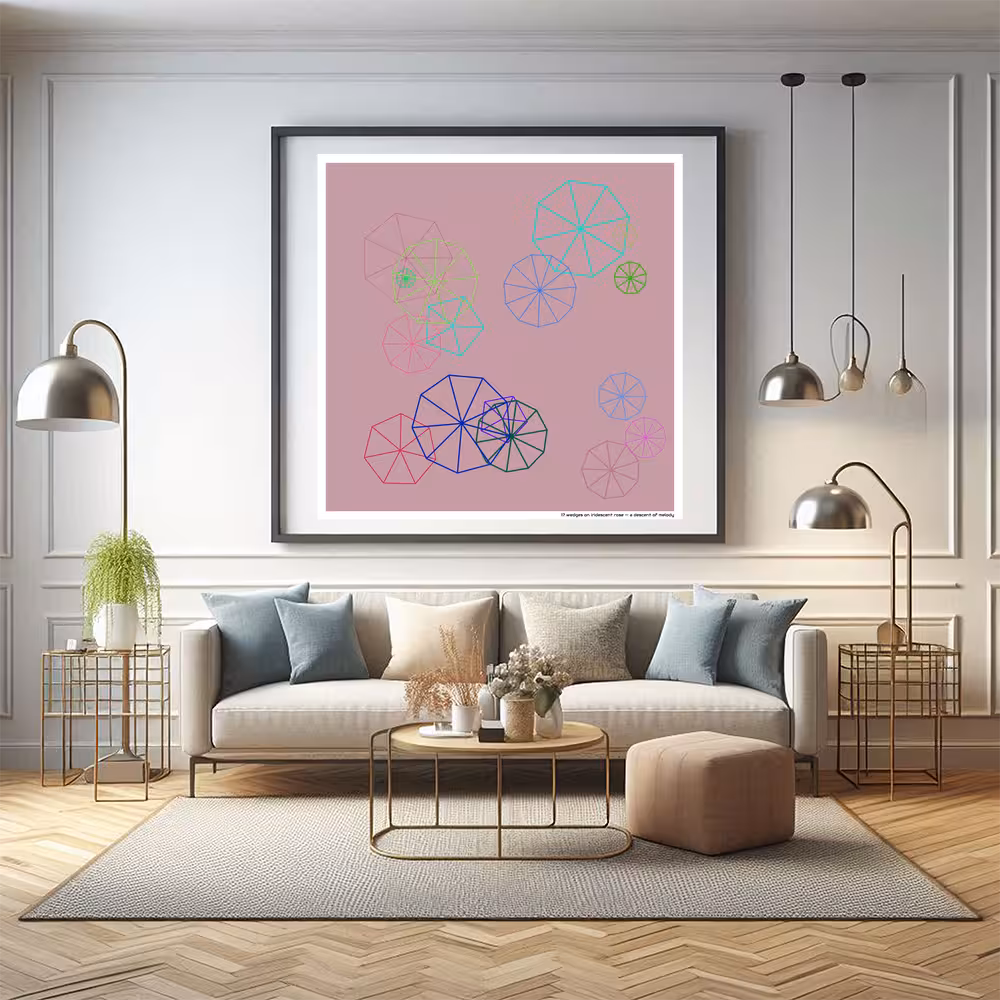 17 wedges on iridescent rose — a descent of melody in room setting