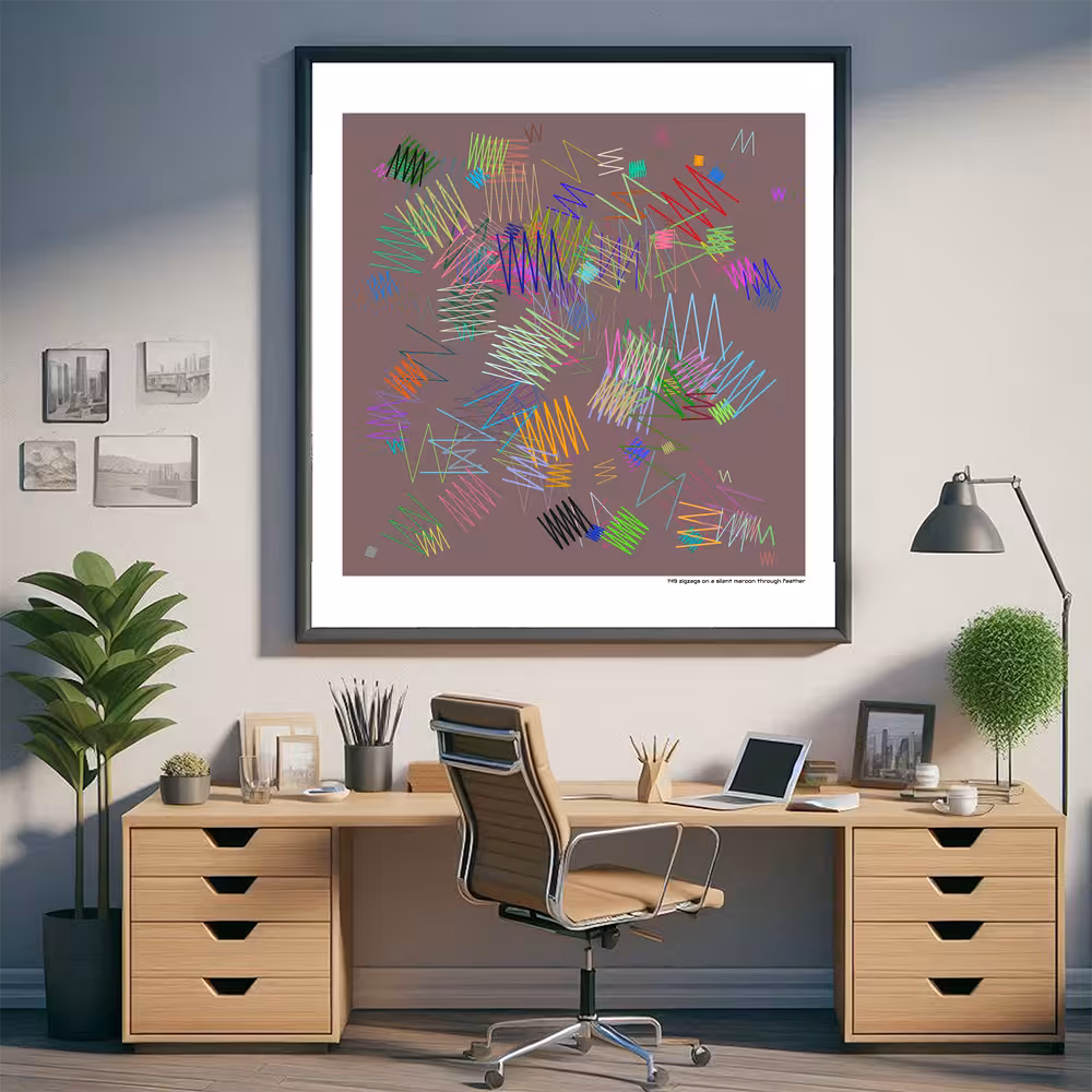 149 zigzags on a silent maroon through feather in room setting