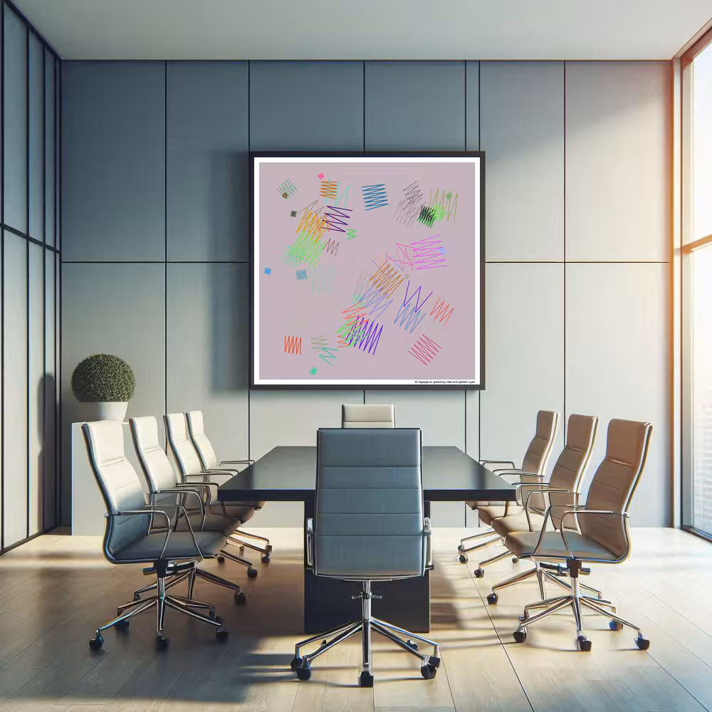 61 zigzags on gleaming rose and golden cyan in room setting