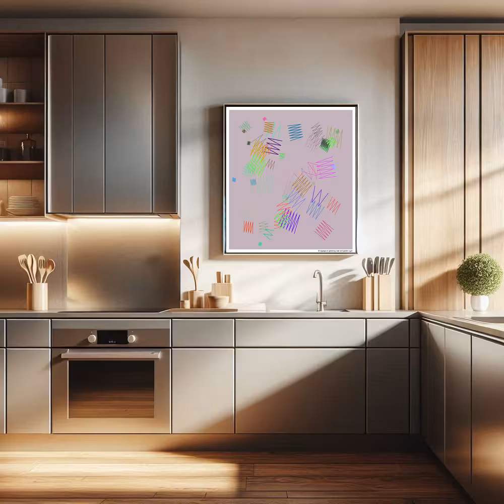 61 zigzags on gleaming rose and golden cyan in room setting