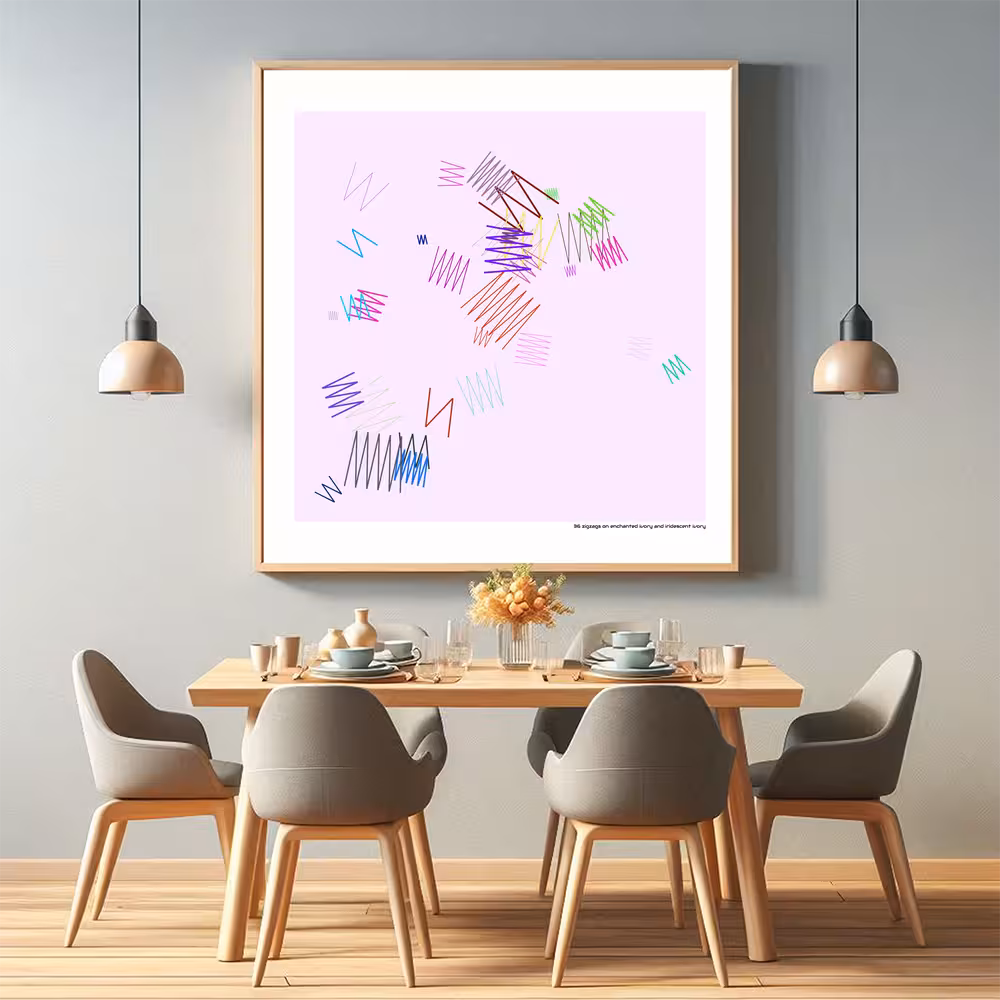 36 zigzags on enchanted ivory and iridescent ivory in room setting