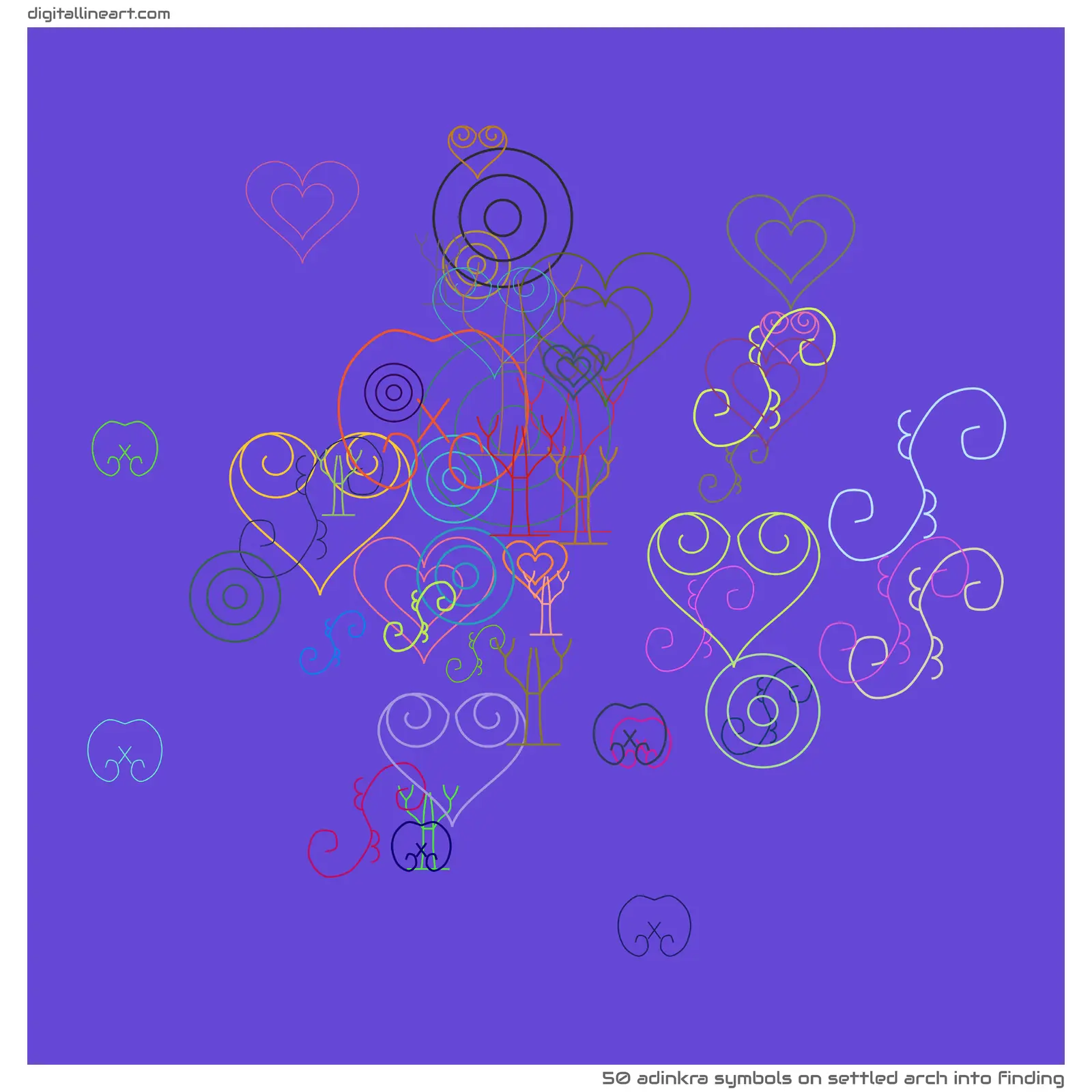 Settled Arch into Finding — 50 Adinkra symbols