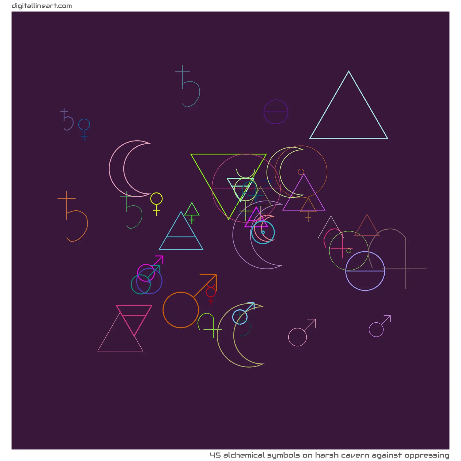 Harsh Cavern Against Oppressing — 45 alchemical symbols