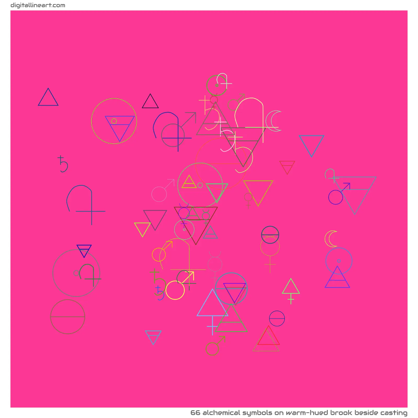 Warm-hued Brook beside Casting — 66 alchemical symbols