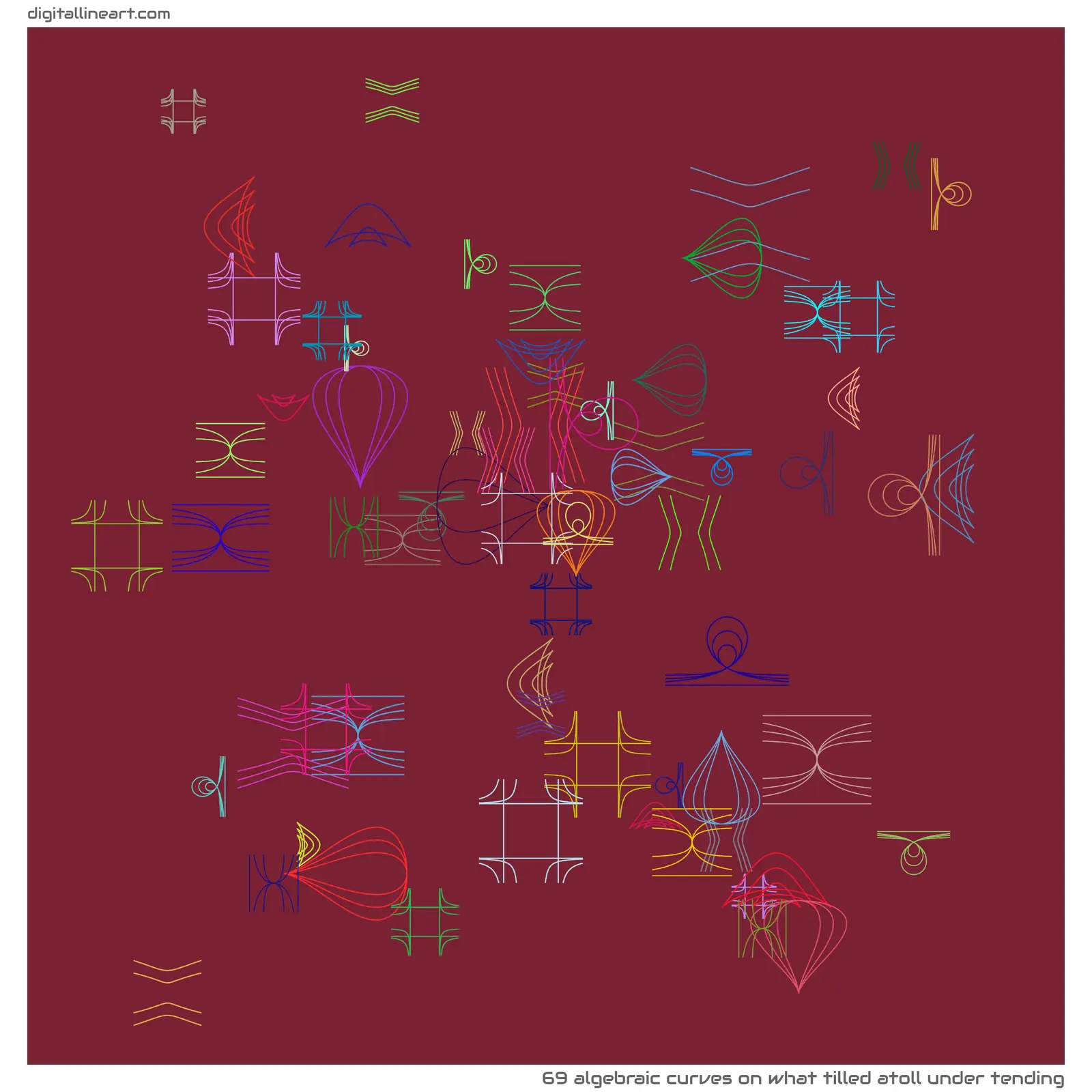 What Tilled Atoll under Tending — 69 algebraic curves