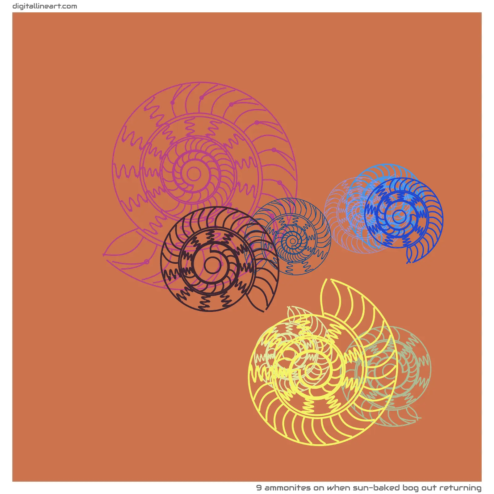 When Sun-baked Bog out Returning — 9 ammonites