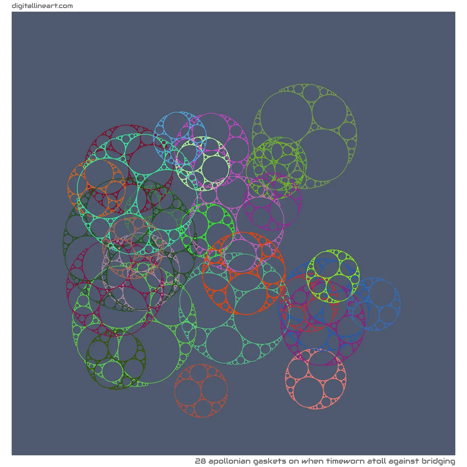 When Timeworn Atoll Against Bridging — 28 Apollonian gaskets