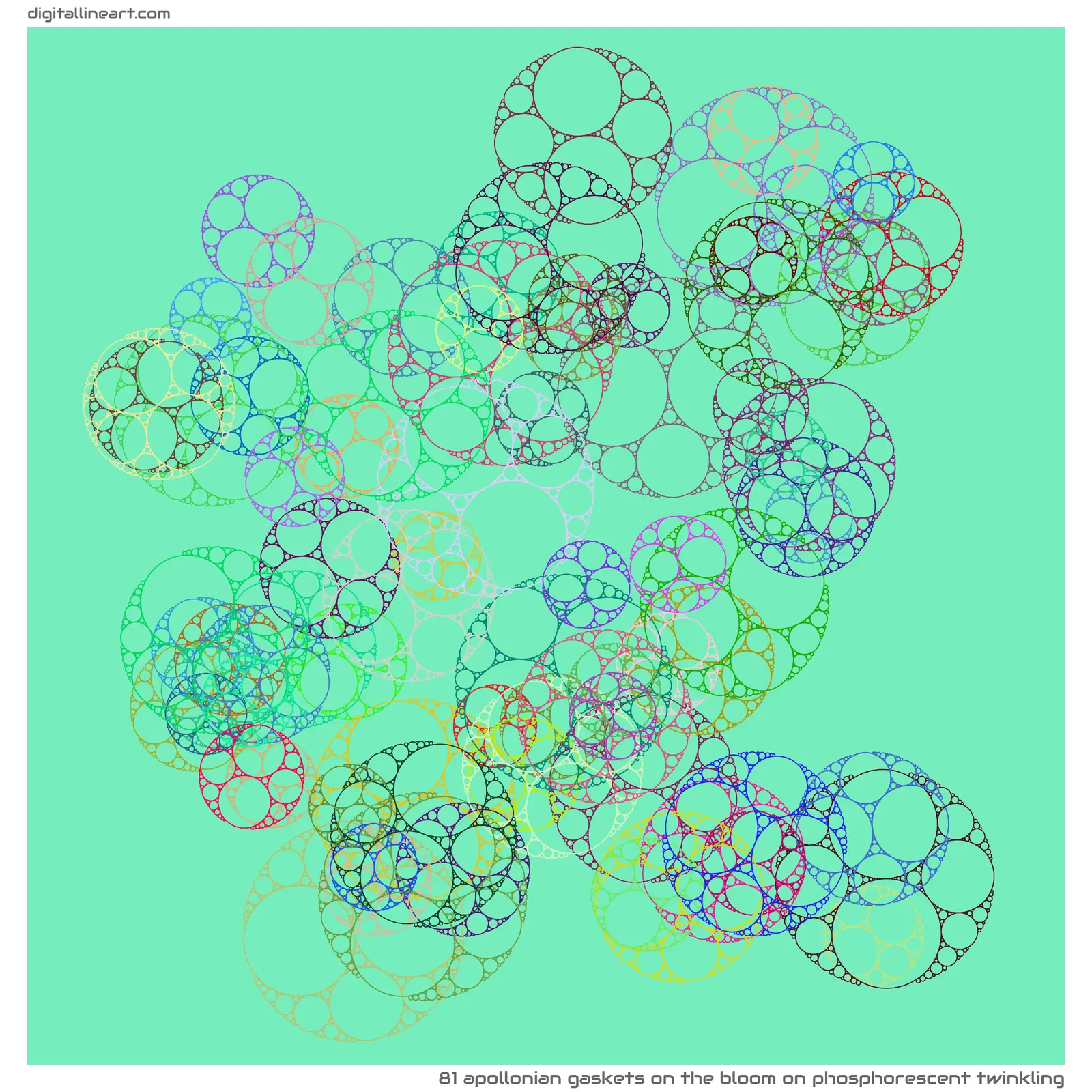 The Bloom on Phosphorescent Twinkling — 81 Apollonian gaskets