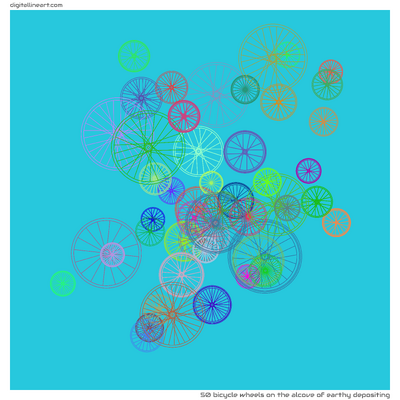 The Alcove of Earthy Depositing — 50 bicycle wheels