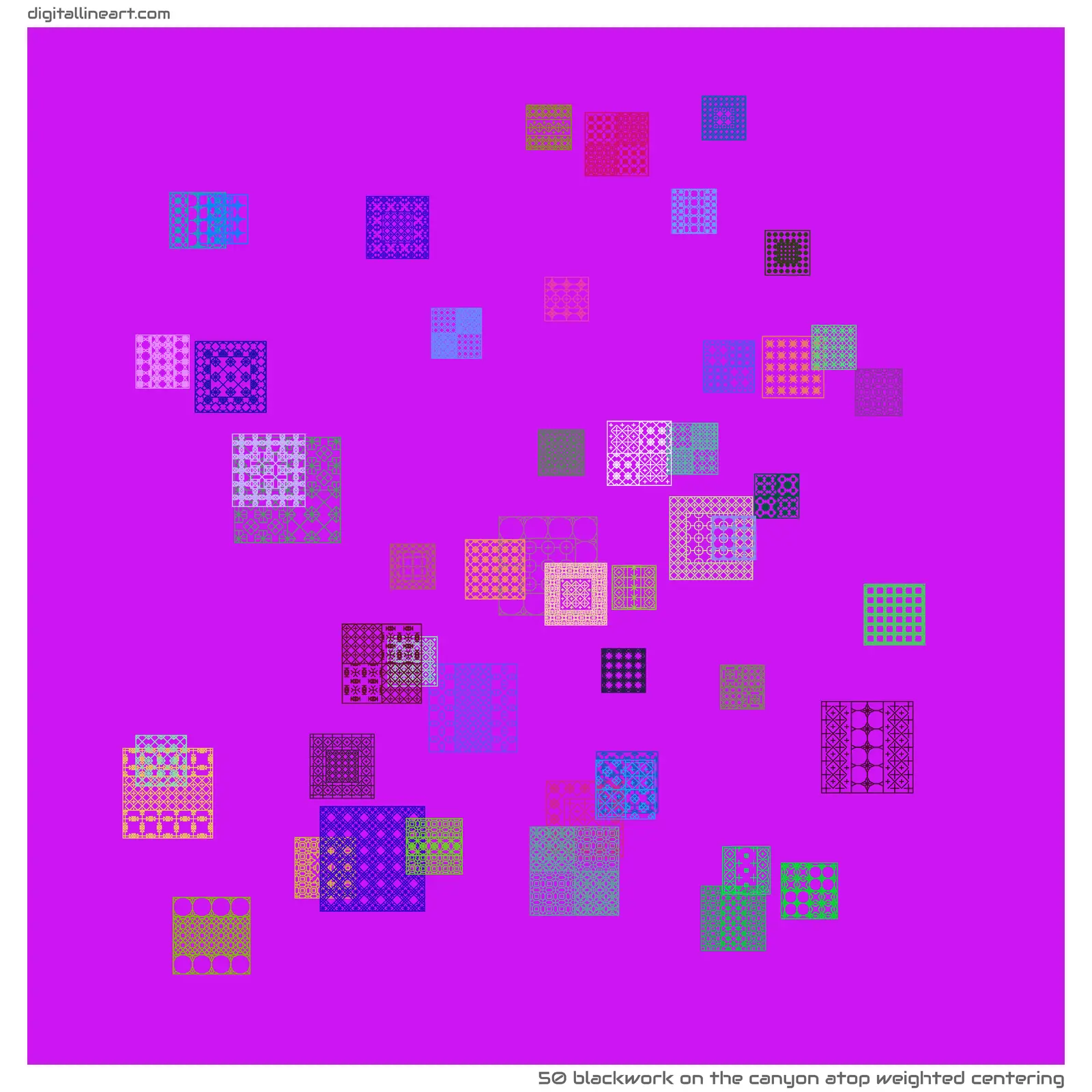 The Canyon atop Weighted Centering — Blackwork, 50 elements