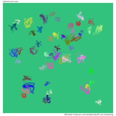 Untroubled Bluff via Enclosing — 50 boid trails