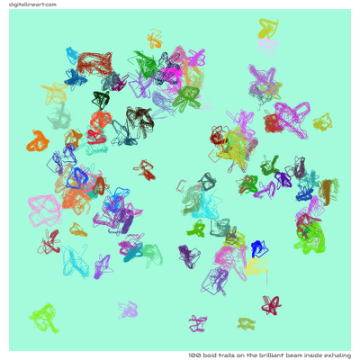 The Brilliant Beam Inside Exhaling — 100 boid trails