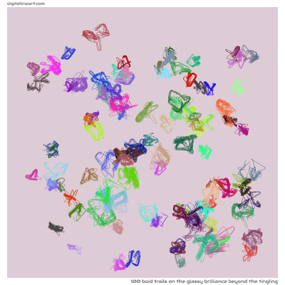 The Glassy Brilliance beyond the Tingling — 100 boid trails