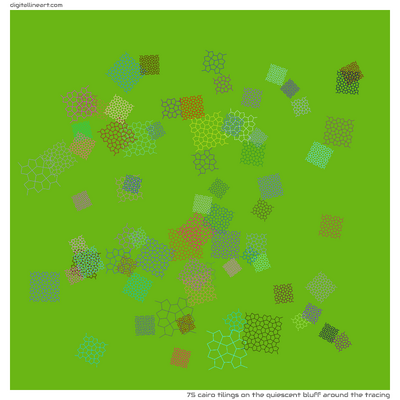 The Quiescent Bluff Around the Tracing — 75 Cairo tilings