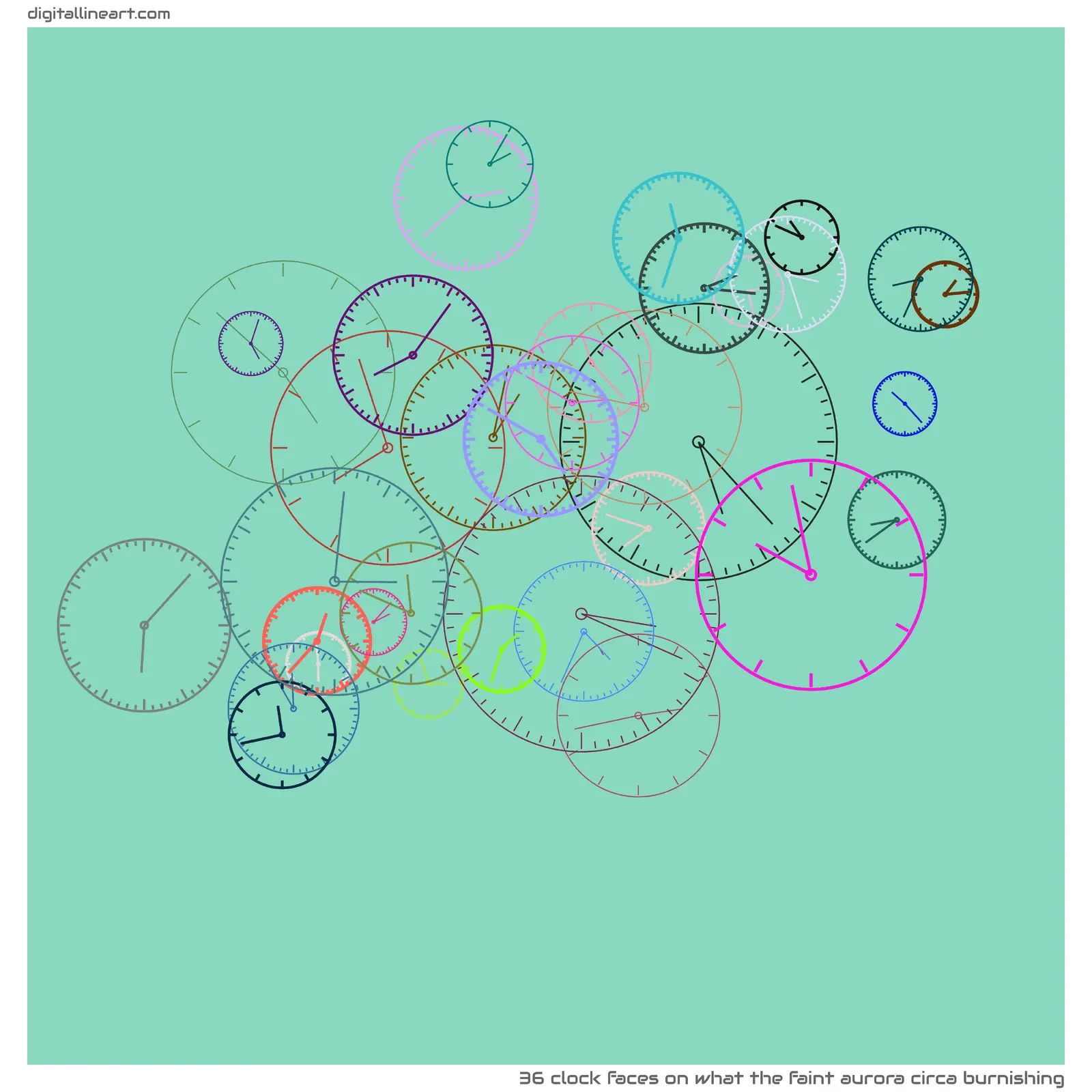 What the Faint Aurora circa Burnishing — 36 clock faces