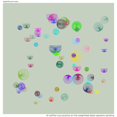 The Weightless Blaze opposite Spiraling — 61 coffee-cup caustics