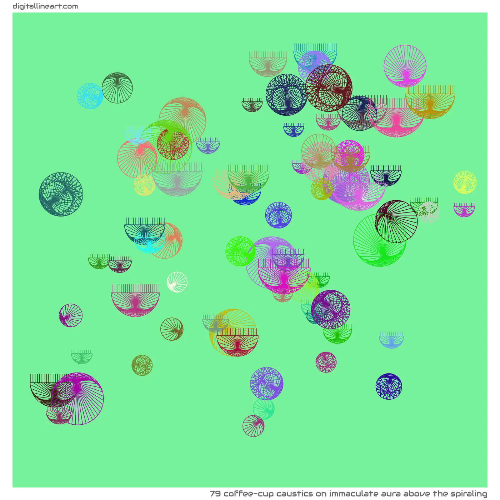 Immaculate Aura above the Spiraling — 79 coffee-cup caustics