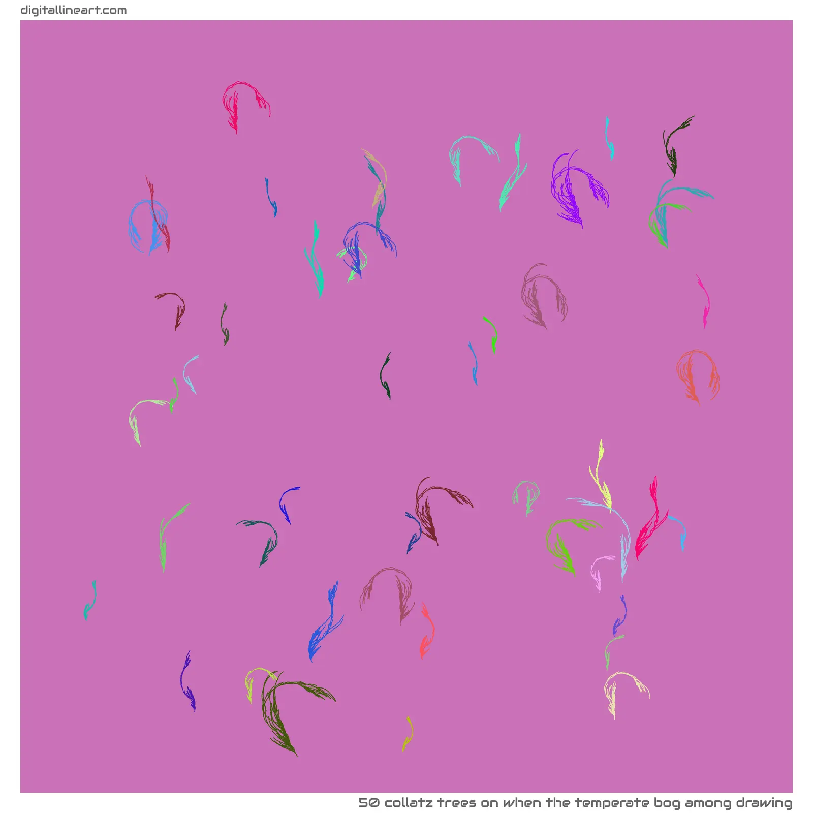 When the Temperate Bog among Drawing — 50 collatz trees