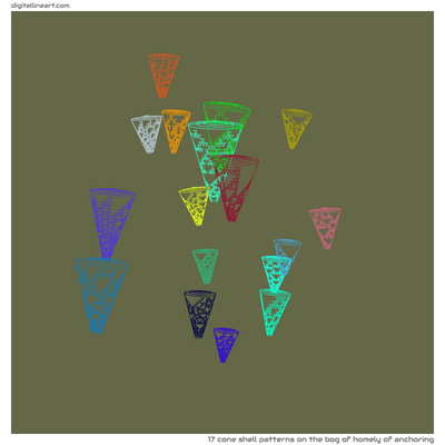 The Bog of Homely of Anchoring — 17 cone shell patterns