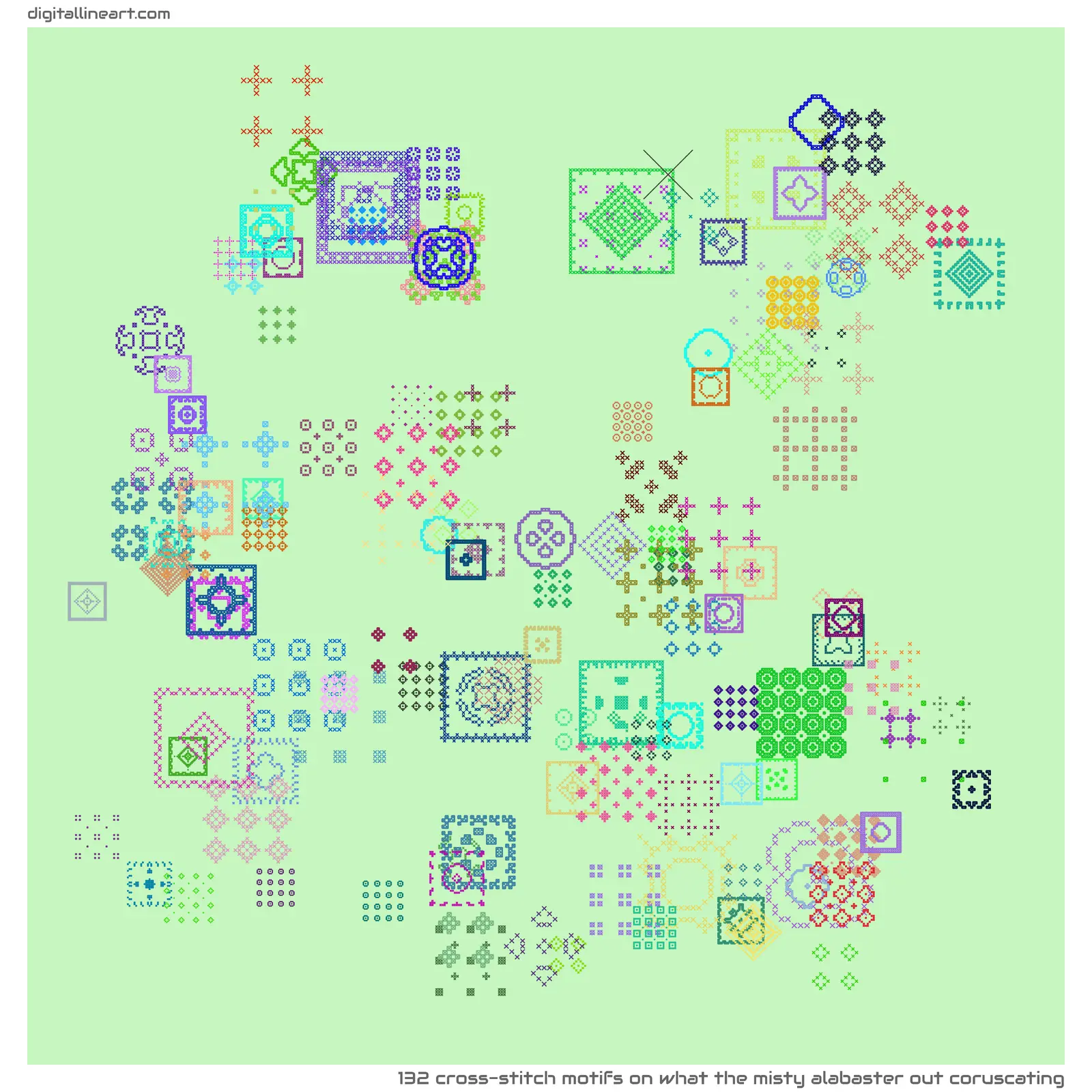 What the Misty Alabaster out Coruscating — 132 cross-stitch motifs